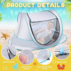 Baby Beach Tent,Large Pop Up Beach Tent Sun Shade for Beach,Portable Baby Travel Tent with Mosquito Net,Indoor Baby Play Tent,UPF 50+ UV Protection Sun Shelters for Infants
