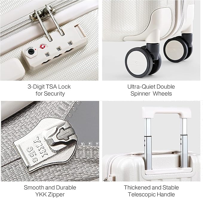 Hanke 16 Inch Underseat Carry on Luggage with Wheels Small Hard Shell Suitcases for Weekender,Travel Approved Lightweight Travel Luggage Suitcase for Womem Men,Christmas Gifts for Birthday-Ivory White