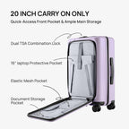 NINETYGO Carry On Luggage 22x14x9 Airline Approved, 20 Inch Suitcase with Front Compartment, Lightweight PC Hard Shell, Cup Holder, Clamshell, TSA Lock, Spinner Wheels (Lavender Taro Milk)