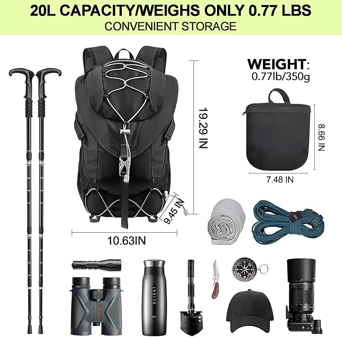 Seektop 20L Ultra Lightweight Waterproof Hiking Backpack Small Outdoor Foldable Day Pack for Women Men