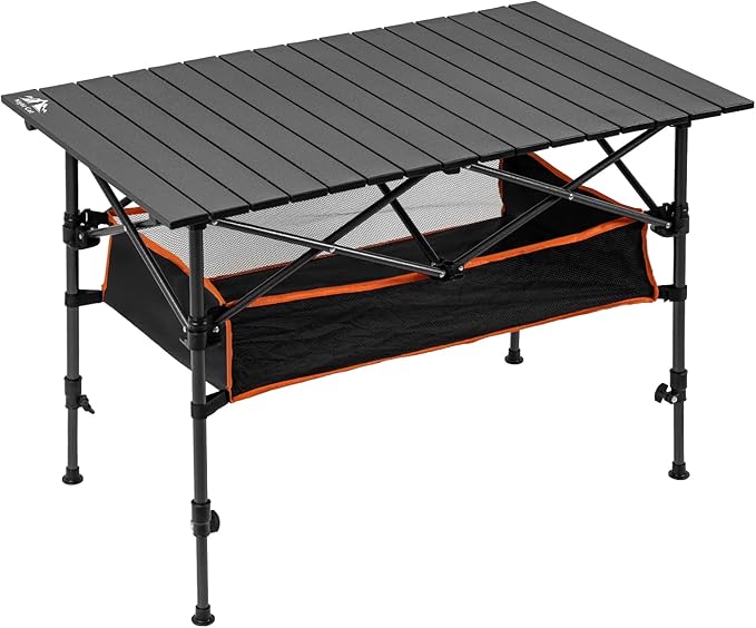 Night Cat Foldable Camping Table: Outdoor Table with Storage Basket