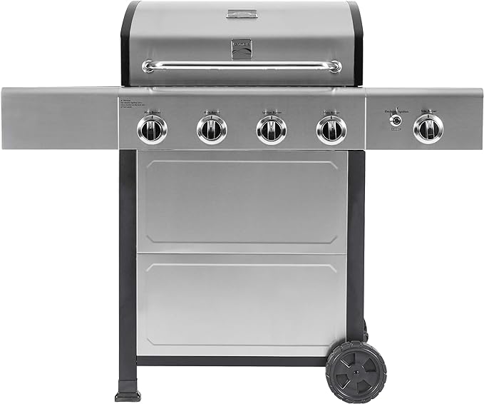 Kenmore 4-Burner Gas Grill with Side Burner, Outdoor BBQ Grill, Propane Gas Grill, Cast Iron Cooking Grates, Electronic Ignition, Warming Rack, Open Cart Design, 53000 BTUs, Stainless Steel