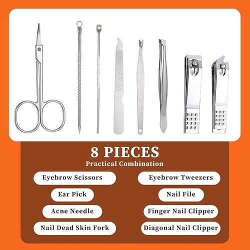 12 Sets Manicure Set Bulk Nail Clippers Pedicure Kit for Men, Nail Grooming Pedicure Kit with Case Travel 8 in 1 Stainless Steel Professional Nail Care Tools Set