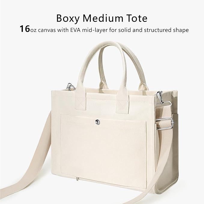 TOPDesign Heavy-Duty Canvas Tote Bag for Women, Adjustable Crossbody/Shoulder Handbag with 9 Pockets, Everything Tote