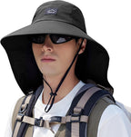 Rosoz Outdoor Sun Hat for Men Women, UPF50+ Protection Safari Cap Wide Brim Mesh Fishing Hat with Neck Flap Beach Garden