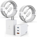 100W USB C Charger, 2Pack 140W USB C to C Woven Cable 6FT Braided Cord 100W Type C MacBook Pro Charger Block 6Foot Super Fast Phone Charging 3 Port PD & AC Charge for MacBook Pro/iPhone 16/15/iPad Pro