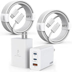 100W USB C Charger, 2Pack 140W USB C to C Woven Cable 6FT Braided Cord 100W Type C MacBook Pro Charger Block 6Foot Super Fast Phone Charging 3 Port PD & AC Charge for MacBook Pro/iPhone 16/15/iPad Pro