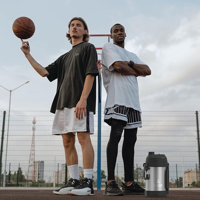 Sports Water Jug - Gallon Water Bottle - Large Insulated Stainless Steel Bottle for Gym, Workouts, Basketball, Football, Soccer - Keep Water Cold for Up To 24 Hours - 108 Ounce (Graphite)