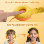 ADOOPE Wired Kids Headphones with USB C Plug, 85dB Safe Volume, Adjustable Headband, Tangle-Free Cord Headphones for School, Tablet, Travel (Yellow & Orange, with Microphone)