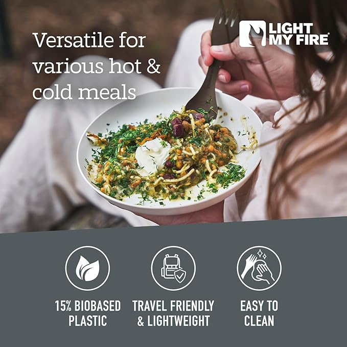 Light My Fire Spork Original 2-Pack 3-in-1 Camping Spoon Fork Knife Combo Reusable Travel & Camping Utensils Lunch Spork Outdoor Backpacking Hiking Picnic Utensil BPA Free, SageGreen/Cream