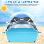 Large Easy Setup Beach Tent,Anti-UV Beach Shade Beach Canopy Tent Sun Shade with Extended Floor & 3 Mesh Roll Up Windows Fits 3-4 Person,Portable Shade Tent for Outdoor Camping Fishing (Blue)