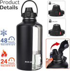 Water Bottle Insulated 32oz 40oz 64oz 128oz Straw Lid Spout Lid & 3 Lids, Leak Proof, Vacuum Insulated,Stainless Steel Water Bottle Wide Mouth for Sports, Gym or Office