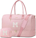 Letter Weekender Bags for Womens - Duffle Bag with Shoe Compartment Personalized Overnight Bag with Toiletry Bag Duffel Bags for Gym Hospital Bags Gift for Women Pink (Letter M)