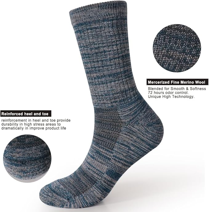 EnerWear 4 Pack Women's Merino Wool Outdoor Hiking Trail Crew Sock