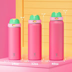 32 oz Insulated Water Bottle for Women: Meoky Stainless Steel Water Bottle with 2-in-1 Straw and Spout Lid - Leak Proof, Cold for 24 Hours, Protective Silicone Base, BPA-Free for Sports Gym, Ruby