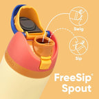 Owala Kids FreeSip Insulated Stainless Steel Water Bottle with Straw for Sports, Travel, and School, BPA-Free Sports Water Bottle, 16 oz, Misty Horizon