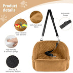 NEEZUKAR Dog Car Seat for Small Medium Dogs,Detachable Washable Dog Booster Seat Under 30lbs,Pet Car Seat Travel Bed with Storage Pockets and Dog Safety Belt（Brown