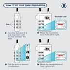 Brinks TSA Accepted Indicator Luggage Lock, Blue - Resettable 3-Dial Combination, 2.5 inch Long Cable Shackle, New More Secure TSA008 Key, 4 Pack