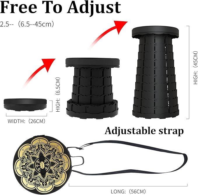 Portable Stool with Swivel Cushion Bag&Carabiner,Collapsible More Sturdy and Lightweight Camping Telescoping Stool for Mountain Hiking BBQ,Max Load Capacity 440IBs