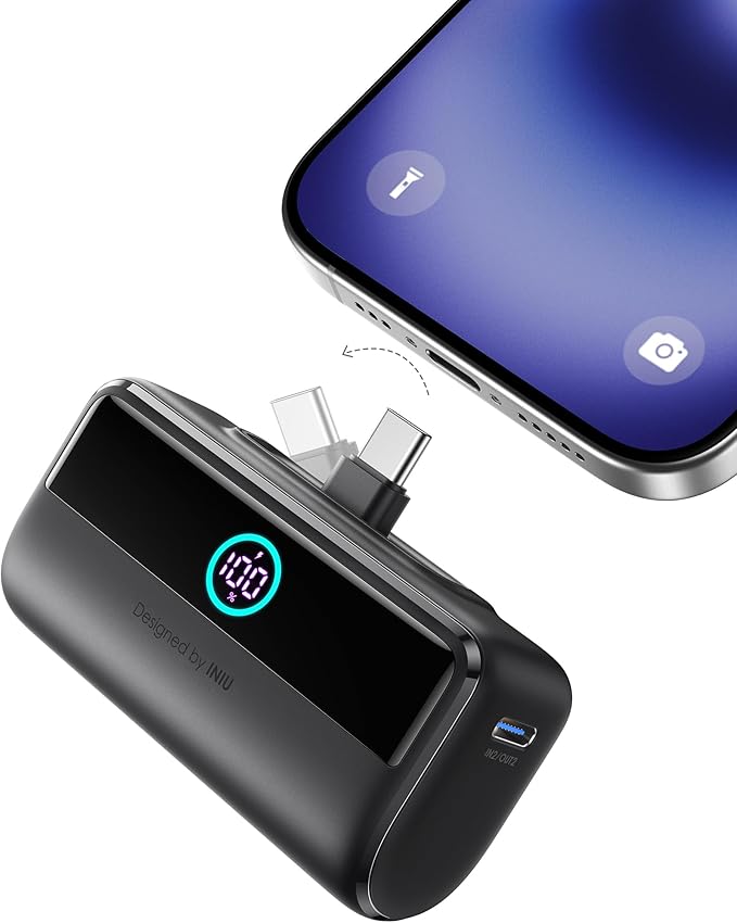INIU Mini Portable Charger, 5500mAh Power Bank with Build-in USB-C Connector, 22.5W PD Fast Charging USB C in&Out Battery Pack, External Phone Charger for iPhone 17 16 15, Samsung S24 S23, Google etc