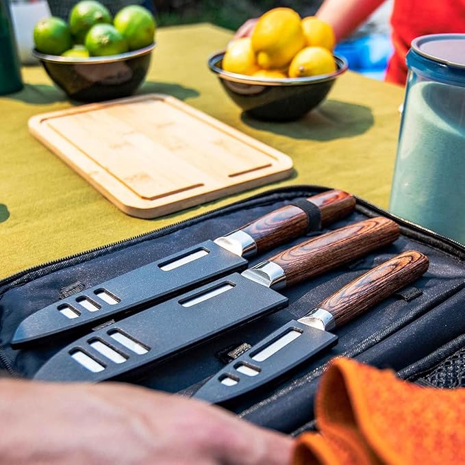 GSI Outdoors, Rakau Gourmet 3-Piece Camping Knife Set with Stainless Steel Blades and Waterproof Wood Handles, Perfect for Outdoor Cooking and Adventures