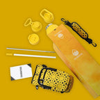 40 Oz Water Bottle with Strap Stainless Steel Sports Water Bottle with 3 Lids (Straw, Chug and Flip Lid) Insulated Leak Proof Metal Jug for Men & Women - Yellow