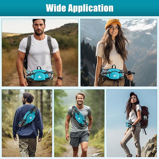 Fanny Pack Waist Bag with Water Bottle Holder for Men Women Running Hiking Travel Dog Walking Workout Cycling Outdoor (Turquoise Blue)
