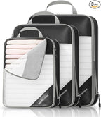 3 Set Compression Packing Cubes for Travel - Compressible, Lightweight, and Space-Saving Packing Cubes, Travel Essentials for Women, Black