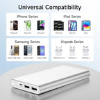 Pilot 4GS Portable Charger 12000mAh Fast Charging Power Bank Dual 3A High-Speed Output Battery Pack Compatible with iPhone 16 15 14 13 12 11 and More (Silver)