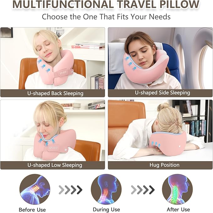 2in1 Ergonomic Memory Foam Travel Neck Pillow – 2025 Upgrade Travel Pillow for All Sleep Positions on Flights, Road Trips, and Long Distance Travel with Drawstring Bag (Adjustable - Pink)