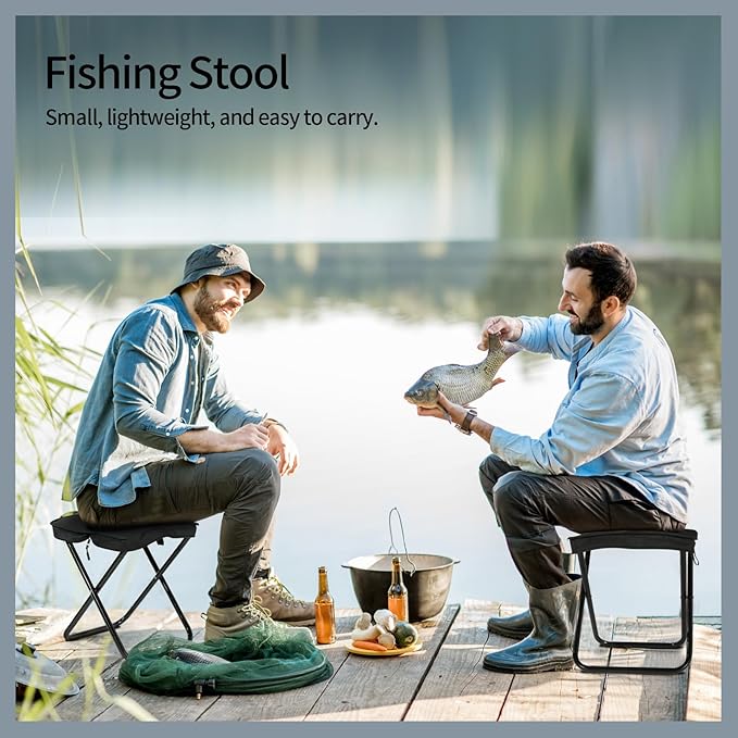 Camping Stool, Portable Folding Stool, Aluminum Ultralight Backpacking Stool Suitable for Outdoor Gardening and Beach Hiking Fishing (Black, 16 High)