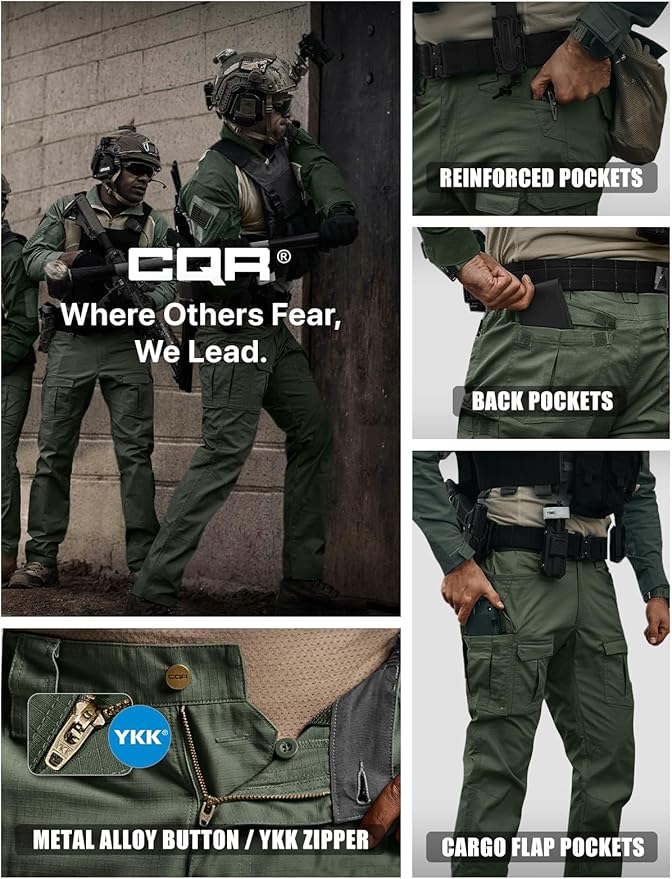 CQR Men's Flex Ripstop Tactical Pants, Water Resistant Stretch Cargo Pants, Lightweight EDC Hiking Work Pants