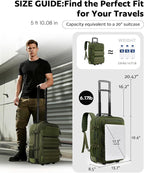 Rolling Tactical Laptop Backpack, 17 Inch Wheeled Military Computer Backpack for Men and Women, Roller Carry on Luggage for Work Travel, Overnight Molle Outdoor Hiking Bag with Wheels, Green