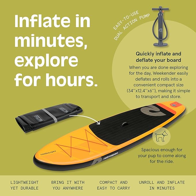 Retrospec Weekender Inflatable Stand Up Paddle Board Includes Paddle, Pump, and Accessories 10’6” Lightweight iSUP, Puncture Resistant Inflatable Paddle Board for Adults