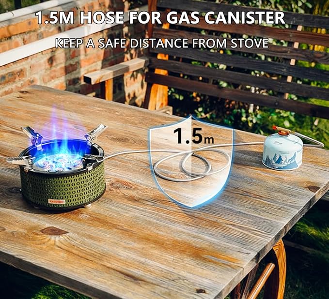 ONLYFIRE Portable Camping Gas Stove with Storage Bag & Foldable Brackets, 5 Burners Camp Stove 3 Fuels Adapters, Propane Stove for Outdoor Cooking Picnic Camping Backpacking Hiking, Green GS344