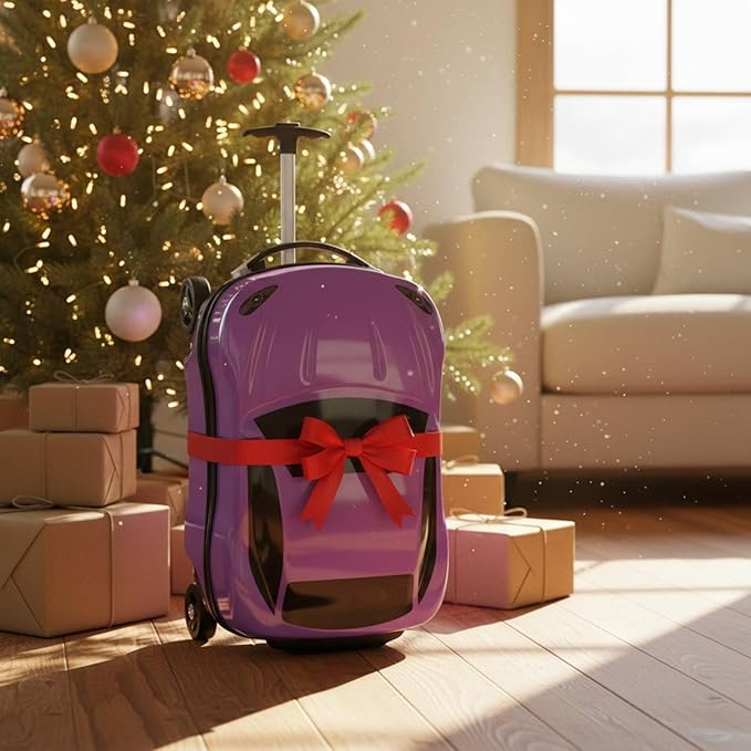 Kids Car Shaped Luggage Telescopic Handle Child's Sit on Suitcase Lightweight 3D Cartoon Car Suitcase for Young Children, Vacation, Airport, Blue