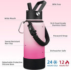 BJPKPK 32oz Insulated Water Bottles with 3 Lids, Paracord Handle & Non-slip Boot, Stainless Steel Metal Water Bottle,Reusable BPA Free Thermo, Tumblers, Cherry