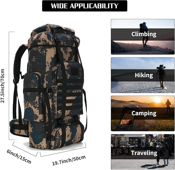Hiking Backpack for Men 70L/100L Camping Backpack Military Rucksack Molle 3 Days Assault Pack for Climbing