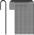 Rebar-Stakes-12Inch,J Hooks Ground Stakes Anchors for Gardening Black Coated Ground Stakes 50pcs Anti-Rust Heavy Duty Dog Fence Fixed Water Pipes Soccer Goals Tent Camping Trampoline