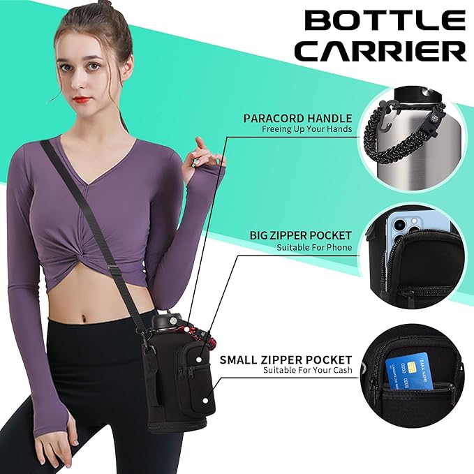 64 oz Insulated Water Bottle Stainless Steel - Gallon Water Bottle with Straw, Half Gallon Water Jug Wide Mouth, Sweat-Proof Metal Flask Mug with Paracord Handle For Gym Camping Hiking