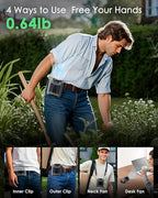 Portable Waist Fan Clip on, Personal Wearable Belt Fan 10000mAh Rechargeable Battery Under Shirt,5 Speeds with light, Neck Fan Hands-Free Cooling For Outdoor Camping Travel (Grey)