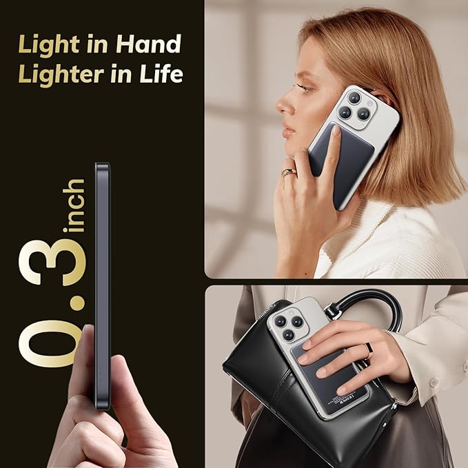 [0.3" Ultra Slim] [Alloy-Made] [Credit Card] Magsafe Portable Charger for iPhone, 2026 Upgrade 5000mAh Fast Charging Magnetic Power Bank, Wireless Battery Pack for iPhone 17 Air 16 15 Pro Max 14 13