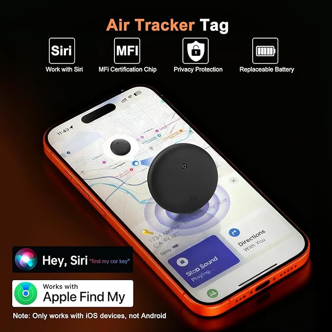 Air Tracker Tags, Bluetooth Tracker for Apple Find My, Keys Finder Tracking Tags Item Locator with Sounds Smart Tag Keys Item Finders Smart Tag for Keys, Kids, Pets, Bags, Luggage,Suitcases (1 Pack)