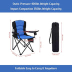 Oversized Camping Chair Folding Heavy Duty Quad Outdoor Large Lawn Chairs Portable Support 400 lbs Padded Thicken Oxford with Armrests, Storage Bag, Cup Holder, Carry Bag for Outside(Blue)