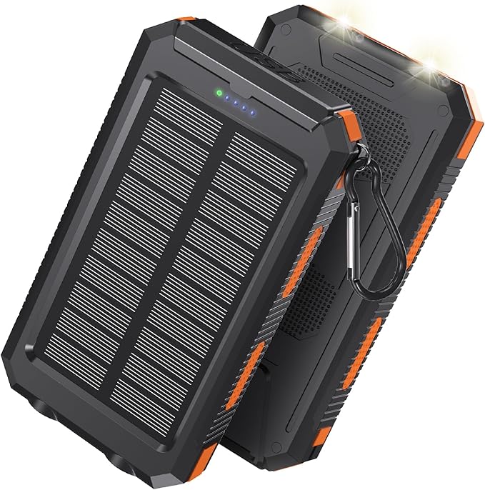 Power Bank 38800mAh Solar Portable Charger with USB-C Fast Charging Compatible with iPhone, Samsung, with 2 LED Flashlights and IPX5 Waterproof External Backup Battery Pack Perfect for Camping, Hiking