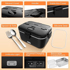 COZYEXPERT Electric-Lunch-Box-Heated-Food-Warmer 100W Heating Lunchbox for Adults 1.8L Portable Food Heater for Work/Car, 12V/24V/110-230V Lonchera Eléctrica Portátil with Fork Spoon (Black)
