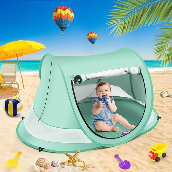 Baby Beach Tent,Large Pop Up Beach Tent Sun Shade for Beach,Portable Baby Travel Tent with Mosquito Net,Indoor Baby Play Tent,UPF 50+ UV Protection Sun Shelters for Infants