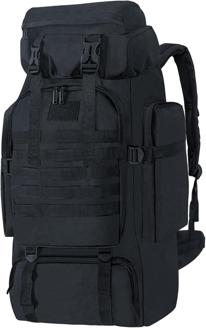 80L Hiking Backpack Camping Travel Daypack Waterproof Adjustable Extra Large Backpack Climbing Trekking Outdoor Sport Bag Molle Rucksack for Men Women (Black)