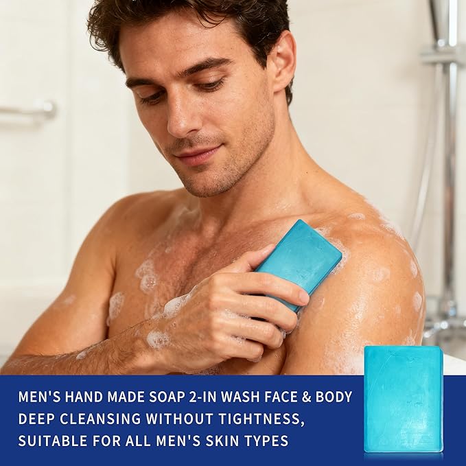 Gift for Men, 7-Piece Bath and Body Spa Gift Set, Men's Skin Care Includes 3-in-1 Face Wash, Handmade Soap, Body Mist, Lotion, Shower Sponge & Travel Bag-Gifts for Dad, Husband, Boyfriend and Friends