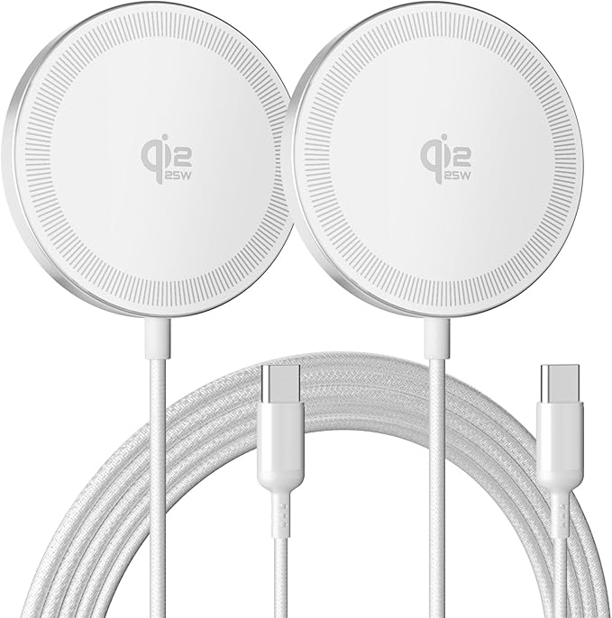Magnetic Qi2 Wireless Charging Pad: 25W Mag Fast Charger for Google Pixel 10 iPhone 17 16 Pro Max 16e 15 14 13 12 AirPods & Samsung Galaxy Series Gift Ideal for Desk & Travel (White, 2Pack)